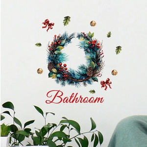 Festlicher Weihnachts-Wandaufkleber mit Kranz und Bathroom Text für Ihre Hausdekoration