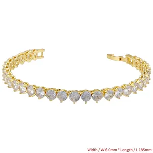 6mm gold tennis bracelet with brilliant round-cut cubic zirconia in 4-prong setting