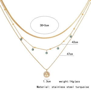 Schema dettagliato della collana multistrato albero della vita in acciaio e turchese