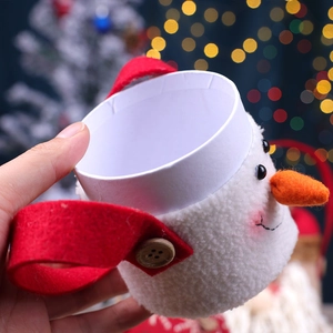 Christmas snowman plush candy jar with red felt handle and carrot nose decoration