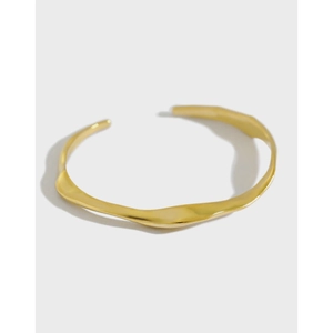 Irregular Wave Bangle 925 Sterling Silver Open Cuff Adjustable Minimalist Lava Texture Hand Bracelet For Women