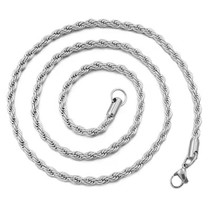 Polished silver stainless steel twist chain necklace with secure lobster clasp for men
