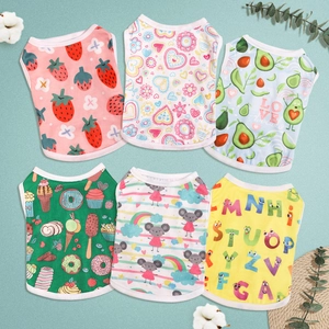 Pet Dog Vest Summer Thin Breathable Polyester Cartoon Print T-Shirt For Small Dogs Cats Puppy Teddy Clothing