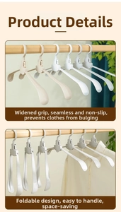 Detail of white foldable clothes hanger with wide non-slip shoulders for travel use