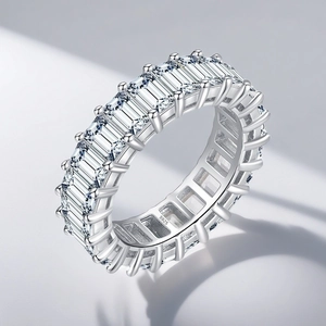 Luxurious S925 sterling silver eternity ring featuring emerald-cut sparkling cubic zirconia
