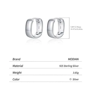 Polished S925 sterling silver hoop earrings with minimalist mirror metal finish