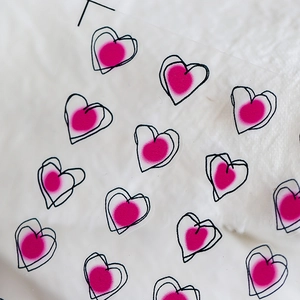 5D embossed heart nail stickers with artistic hand-drawn line art and red gradient fill