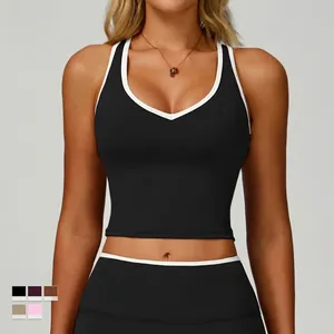 Soutien-gorge de sport col V pour femmes avec liseré contrasté en cinq coloris