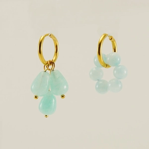 18k gold plated stainless steel hoop earrings with light blue natural stones for women