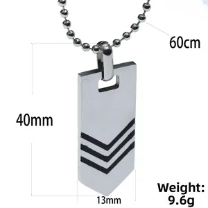 Detailed size specifications of arrow military pendant on 60cm bead chain necklace