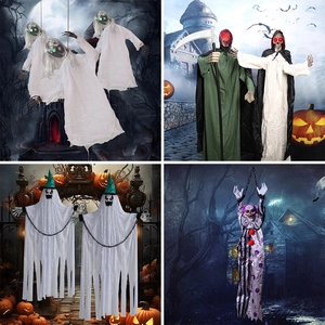 Halloween Hanging Ghost Decoration Sound Activated Animatronic Glowing Eyes Scary Reaper Prop Haunted House Decor