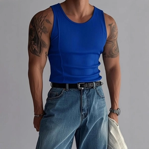 Débardeur homme bleu roi en maille côtelée coupe ajustée pour sport et été décontracté