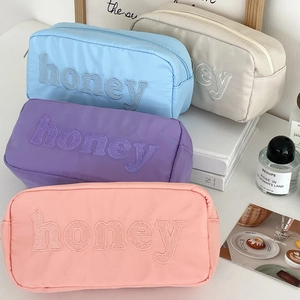 Nylon Makeup Bag Letter Honey Embroidery Travel Toiletry Organizer Pouch Korean Style Portable For Women Students