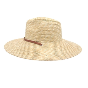 Classic wide brim straw sun hat with 12cm brim and decorative leather band for summer