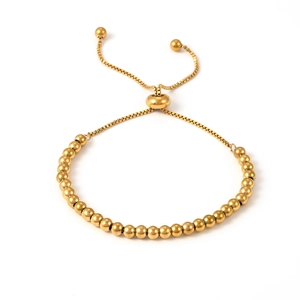 Polished 4mm gold stainless steel bead bracelet with adjustable box chain closure