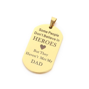 Gold-plated stainless steel dog tag necklace with Father's Day Dad hero engraving