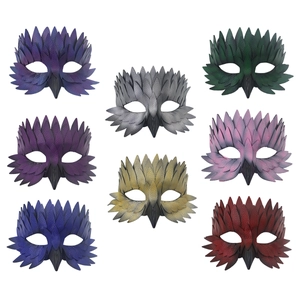 Set of luxury Halloween half-face leather feather bird masks in seven vibrant colors