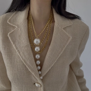 Multilayer Gold Chain Necklace With Imitation Artificial Pearl Tassel Pendant For Women Elegant Vintage Clavicle Chain Accessory