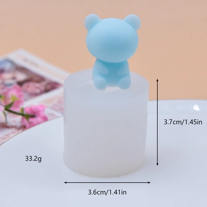 Silicone mold for 3D bear candles and resin crafts with blue finished sample shown