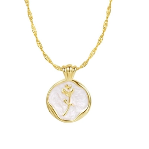 S925 sterling silver gold rose pendant necklace with white enamel inlay for women