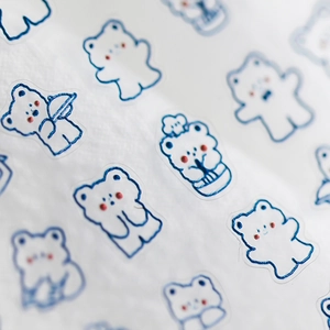 Stickers ongles adhésifs 3D avec motifs d'oursons minimalistes tracés en lignes bleues
