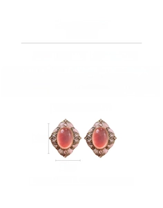 Size specifications for vintage diamond-set rhombus earrings with pink resin stones