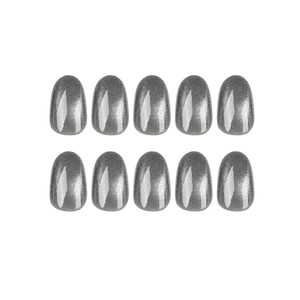 Short oval cat eye press-on nails in grey with silver magnetic shimmer, set of 10