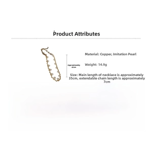 Detail specifications for pearl choker showing dimensions 42cm length and 14.9g weight