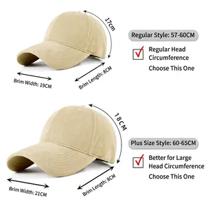 Size comparison chart for large baseball caps showing measurements for standard and plus sizes
