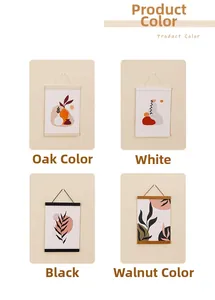 Detailed comparison of poster hangers in oak, white, black, and walnut wood finishes
