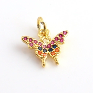 Golden butterfly pendant with colorful cubic zirconia for jewelry making and DIY crafts