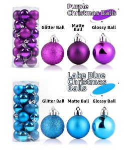 Detail of 24-piece Christmas ball set showing glitter, matte, and glossy textures