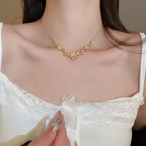 Exquisite gold floral necklace with petal pendants and crystal accents for women