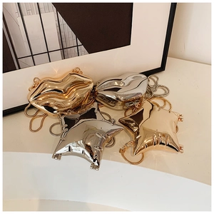 Mini star and lip shaped evening bags with metallic finish and delicate chain straps