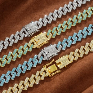 Hip hop 15mm iced out cuban link necklaces in gold and silver with rhinestones