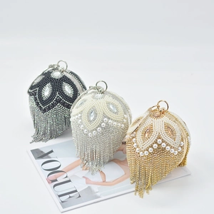 Spherical Evening Bag With Rhinestones And Faux Artificial Pearls Metal Tassel Ball Purse For Party Wedding Banquet Women