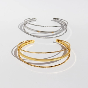 Minimalist Geometric Three-Layer Open Cuff Bracelet For Women Gold Silver Plated Copper Twist Textured Layered Bangle Jewelry
