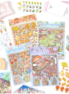 Detailed spread of 3D miniature scene stickers in Fantasy Seasons and Fairytale themes