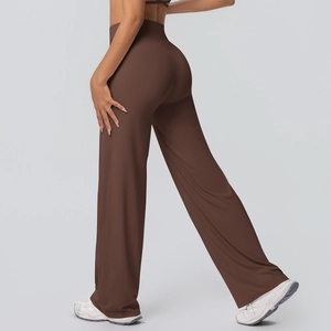 Chocolate brown high waisted wide leg yoga flare pants with butt lifting athletic fit