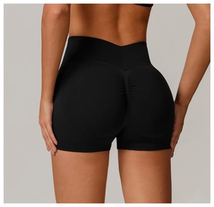 Détail du short de yoga noir sans couture à taille haute avec design scrunch butt