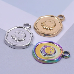 Octagonal stainless steel octopus charms in gold, silver and rainbow for DIY jewelry
