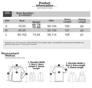 Detailed size chart for backless slim fit dress showing S, M, and L measurements