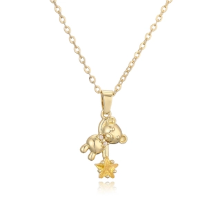 Dainty 18k gold plated bear pendant necklace with yellow star zircon and crystal accents