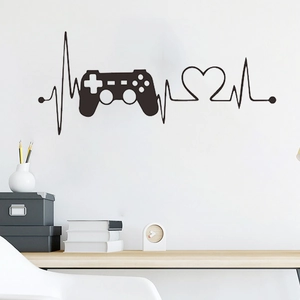 Black game controller wall sticker with heartbeat line for bedroom wall decoration