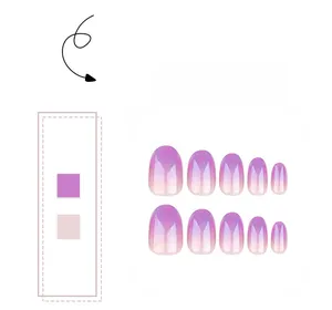 Detail view of purple gradient press-on nails with cat eye shimmer and round oval shape