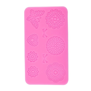 Pink silicone butterfly and lace flower embossing mold for DIY cake decoration