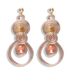 Detailed wire-wrapped heart earrings with amber beads and handmade copper filigree