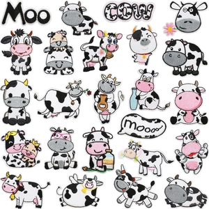 Cartoon Cow Embroidery Patches Polyester Cute Cow Baby Animal DIY Clothing Decorative Applique Badges For Shirts Bags