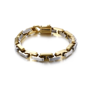 Two-tone silver and gold geometric link chain bracelet for men in stainless steel