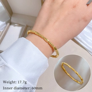 Minimalist Stainless Steel Bangle Vintage Bamboo Texture Beaded Design Fashion Jewelry For Women
